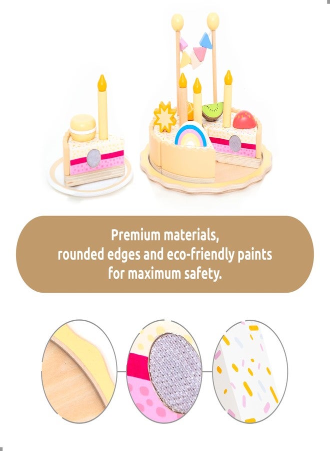 UMU® Wooden Birthday Cake Playset - Pretend Kitchen Toy with Candles Numbers Fruits & Toppings - Wooden Play Food for Kids Ages 3 4 5 - Role Play Party Toy for Girls & Boys - Image 2